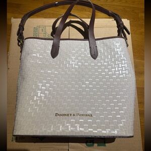 Dooney & Bourke Cream Woven Tote with Brown Leather Straps